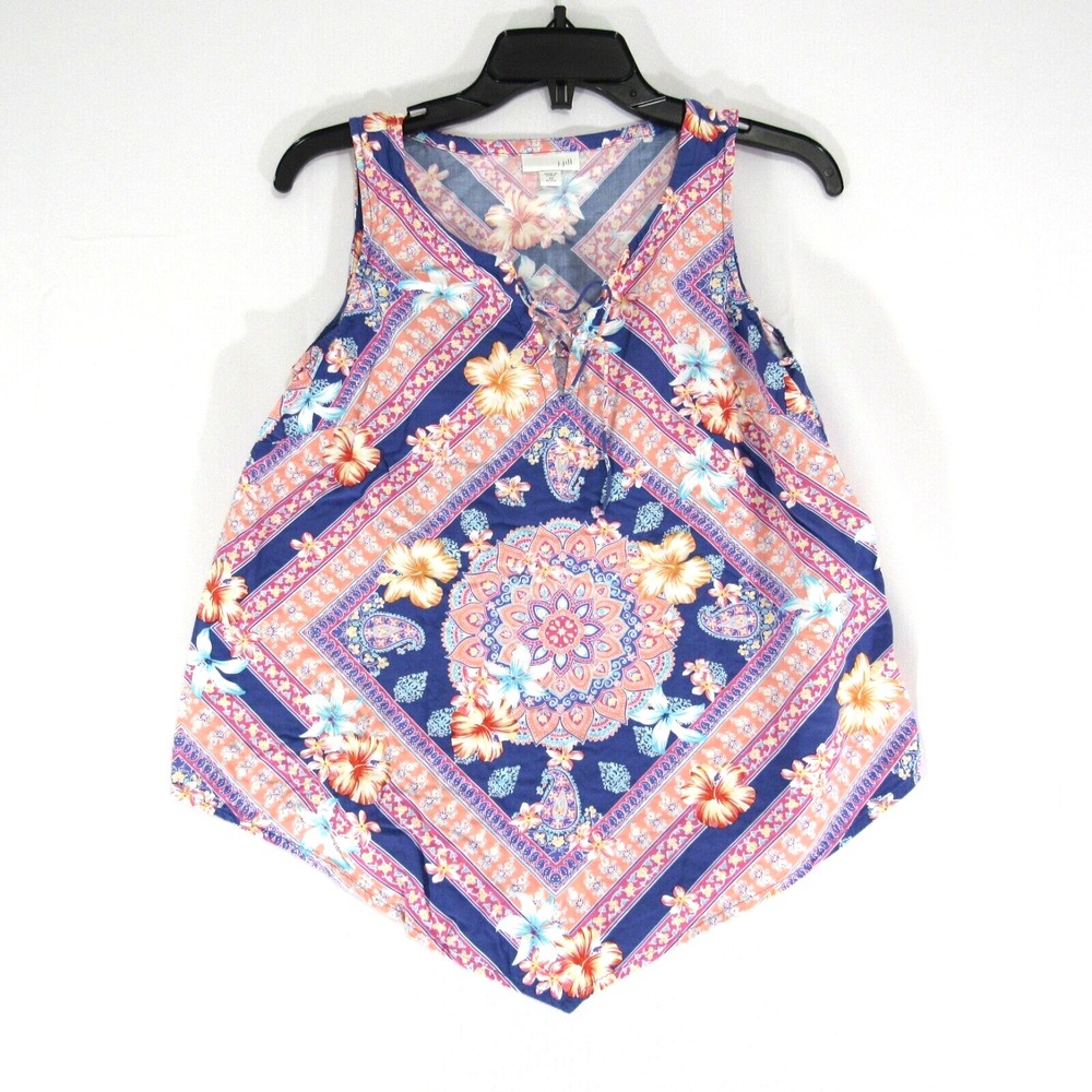 J. JILL Handkerchief Hem Top Size XS Womens Paisley Satin Tunic Blouse Classic